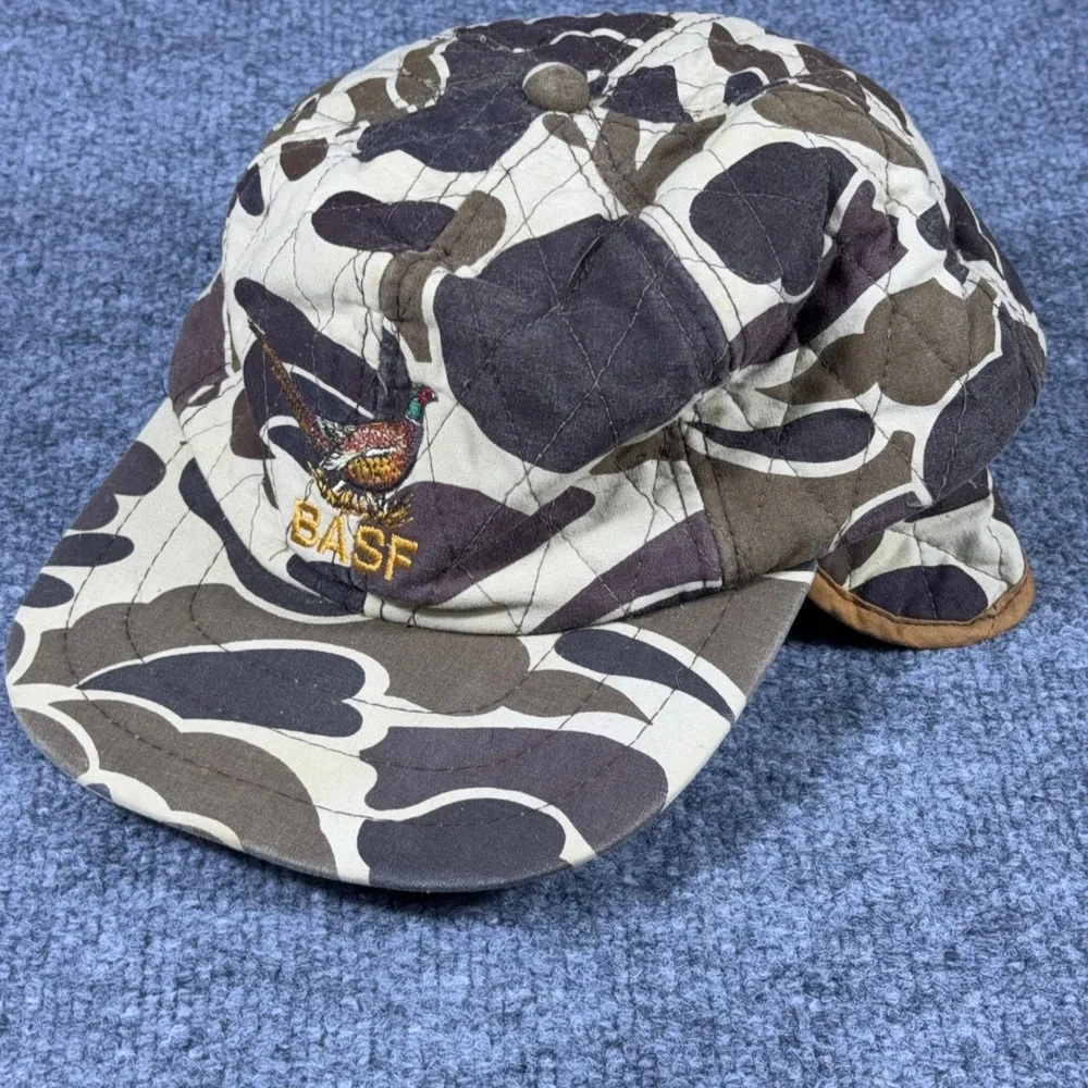 Vintage Young An BASF Hunting Hat Camo Quilted Thinsulate Ear Flap Cap Mens M